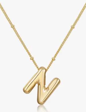 Gold Bar Initial ‘N’ Pendant Necklace thumbnail 1