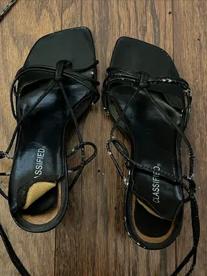 Caged Black Lace-Up Strappy Women's Sandals thumbnail 3