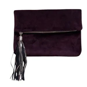 Merona brown faux fur clutch w/a tassel top zip fold over like new thumbnail 1