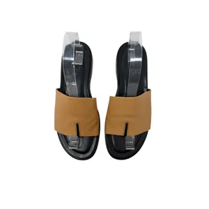 Tod's Leather Toe Ring Flat Slide Sandals Tan Black Made in Italy Size 8 thumbnail 2