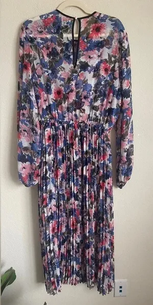 MISA LA Meadow Pleated Juliana‎ Midi Dress Long Sleeve Floral thumbnail 1