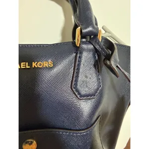 Michael Kors Saffiano Leather Satchel Womens Navy Blue Gold Hardware Handbag thumbnail 7