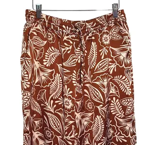 Latino Heritage Month Women's Brown White Floral‎ Print Wide Leg Pants Medium thumbnail 3