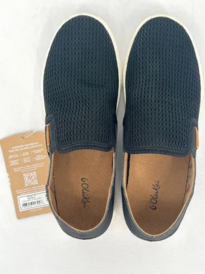 NWT OluKai Pehuea Black Mesh and Leather Drop-In Heel Slip On Sneakers Women's 7 thumbnail 6