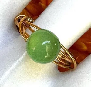 Gold tone green glow bead wire ring thumbnail 1