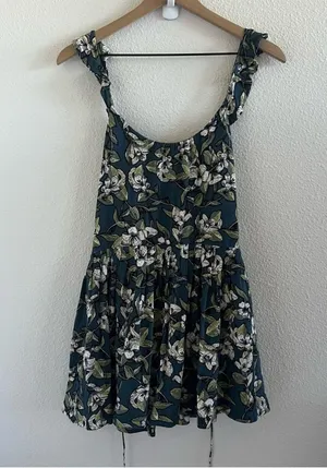 Free People Floral Green Mini Dress Tunic Top XS thumbnail 1