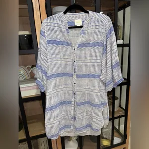 Anthropologie Maeve Yarn Dyed Lena Tunic Top 3/4 long balloon Sleeves Oversized thumbnail 5