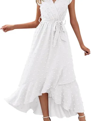 White Floral Wrap Maxi Dress with Tie Waist thumbnail 1
