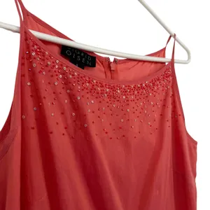 Sigrid Olsen Beaded Shift‎ Dress Womens 6 Coral Excellent Linen Blend Spaghetti thumbnail 3