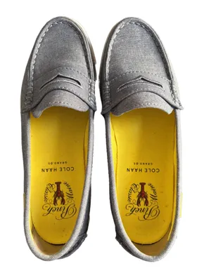 Cole Haan Blue Canvas Slip-On Loafers with Yellow Insole thumbnail 1