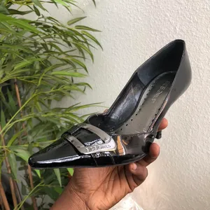 BCBGirls Y2K Patent Black silver buckle office siren core preppy academia high heels 3” stiletto-6B #gothic #whimsygoth thumbnail 3