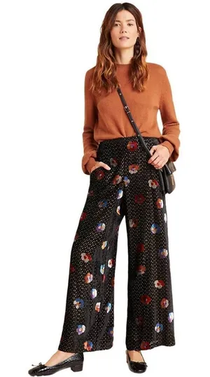 Anthropologie Eva Franco pasquette velvet floral wide leg pants 0 thumbnail 1