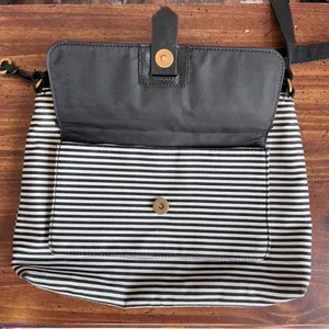 FOSSIL Black White Striped Leather Textile Crossbody Purse thumbnail 3