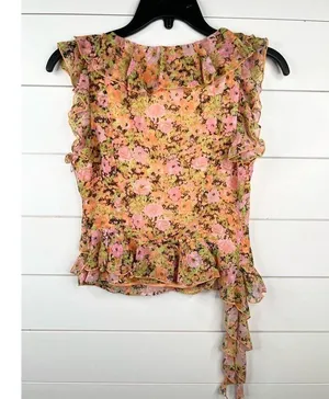 One Edit Nordstrom Floral Ruffle Sleeveless V-Neck Crop Top Blouse Sz XS thumbnail 6