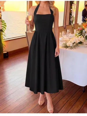 ZESICA Women's Summer Sleeveless Halter Midi Black Dress Size Large thumbnail 12