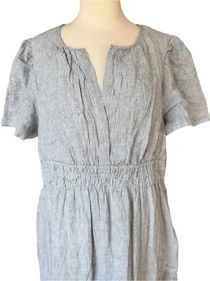 Quince 100% European Linen Tiered Maxi Dress Blue Pinstripe thumbnail 3