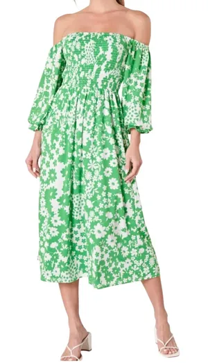 Sugar‎ + Lips Green Floral Smocked Midi Dress Small Cottagecore Boho Romantic thumbnail 1