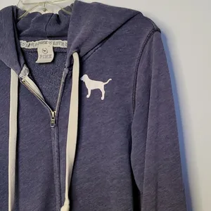 PINK - Victoria's Secret zip up hooded hoodie blue sweatshirt sz Medium thumbnail 4