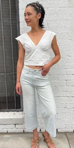 Free People DL1961 Lily Wide Leg striped trouser pants size 14 girls / women’s waist 24 in thumbnail 1