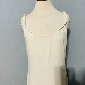 Zara Bloggers Fav Ecru Linen Blend Bohemian Open Back Cut Out Midi Dress‎ Sz L thumbnail 11