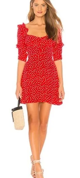 For Love & Lemons Red Buttoned Polka Dot Ruffle Mini Dress XS thumbnail 1