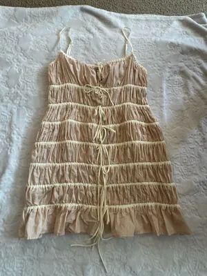 ASOS Topshop Crinkle Smocked Mini Dress with Tie Straps SIZE 10 thumbnail 4