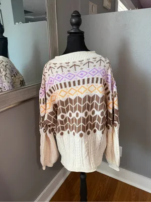 Pol x Anthropologie V Neck Studded Geometric Oversized Knit Sweater Large thumbnail 5