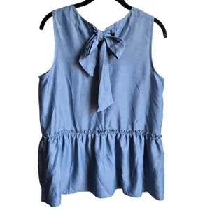 Ann Taylor Chambray Bow Tie Back Peplum Sleeveless Top Blouse Size Small thumbnail 4