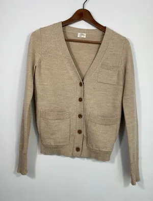 Wallace 100% Merino Wool Tan Button Front Cardigan Pockets thumbnail 1