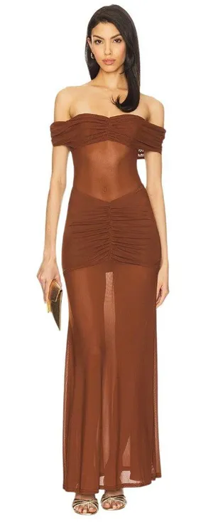 Runaway The Label Meila Maxi Dress in Espresso XSmall New Womens Jersey Mesh thumbnail 1