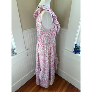 ELOQUII Floral Ruffle High-Low Maxi Dress Pink White Black Size 14 thumbnail 12