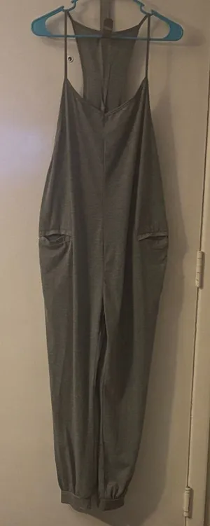 Grey Women's Relaxed Racerback Jumpsuit with Pockets XL Boho Cozy Loungewear Emo thumbnail 1