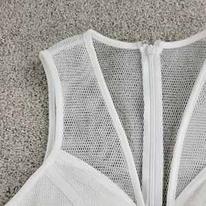 Blithe LA Nylon Mesh Dress Womens S White Sheer Lined V Neck Banded Prom New thumbnail 9