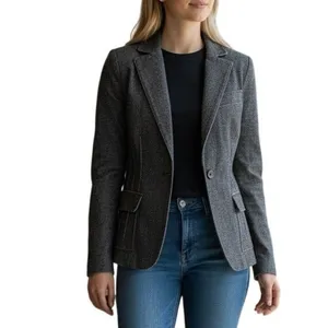 White House Black Market Dark Denim Blazer Fitted Jacket‎ Pintuck Pleated Coat thumbnail 2