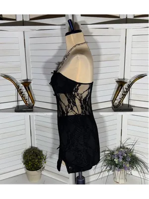 Vintage Y2K mini dress black mesh strapless cut out bodycon clubbing rave punk S thumbnail 4