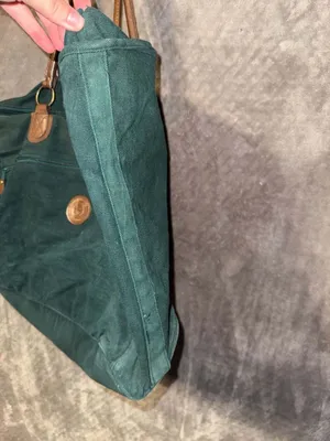 Vintage Shane Collection Green Canvas and Brown Leather Tote Travel Bag thumbnail 4
