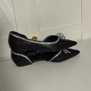 Apt 9 Emmalyn Black cutout pointy retro silver rope bow ballerina flats shoes thumbnail 6