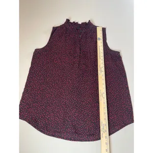 Ann Taylor Top Black Red Polka Dots Sleeveless Mock Neck Ruffle Chiffon Size M thumbnail 4