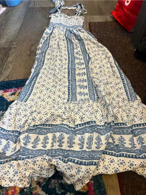 Zara blue and white printed midi dress thumbnail 7