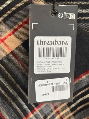 Threadbare Yana Plaid Asymmetrical Fringe Mini Skirt Gray XS US 4 NWT thumbnail 4