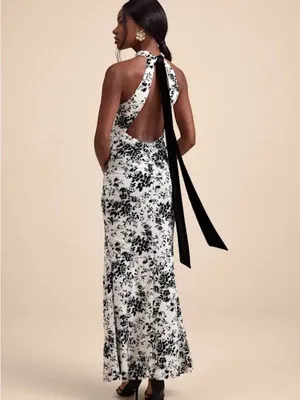 Lulus Steliana White And Black Velvet Burnout Cutout Maxi Dress - Size XS thumbnail 3