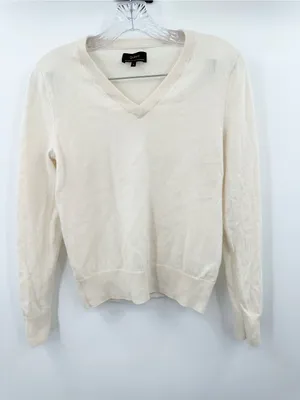 Quince Women's Ivory Mongolian Cashmere V-Neck Sweater Size Small thumbnail 2