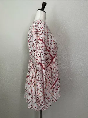 Miss Me Boho Woven Pointelle Lace Up Dolman Sleeves Peasant Top, Sz Medium thumbnail 7