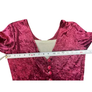 Crushed Velvet Maxi Dress Burgundy Deep VNeck Button Front Gold Sparkle Lining S thumbnail 8