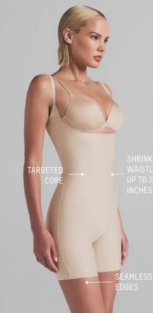 NWT SKIMS Body Core Sculpt Open Bust Mid Thigh Bodysuit in Sand size S thumbnail 1