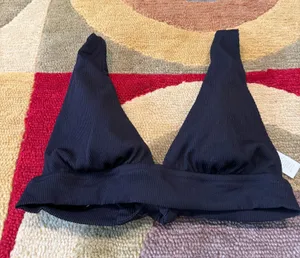 Aerie Triangle Swim Bikini Top Black Ribbed Tie Back Removable Padding Large thumbnail 1