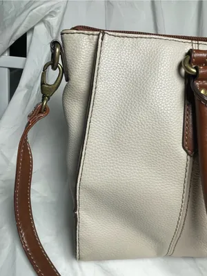 Tignanello Purse two-tone leather handbag Cream and Tan Satchel Shoulder Bag thumbnail 5