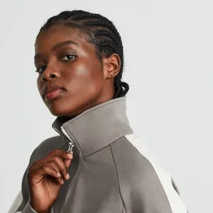 Everlane The Dream Zip-Up Side Stripe Sporty Knit Crop Jacket In Clay XS thumbnail 8