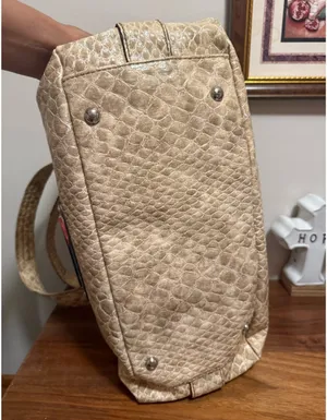 Guess Beige/Tan Textured Shoulder Bag with Metal Plaque thumbnail 3