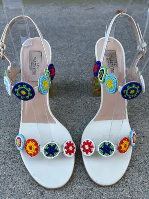 Valentino medallion beaded floral lucite-heel leather sandal size 37 thumbnail 12